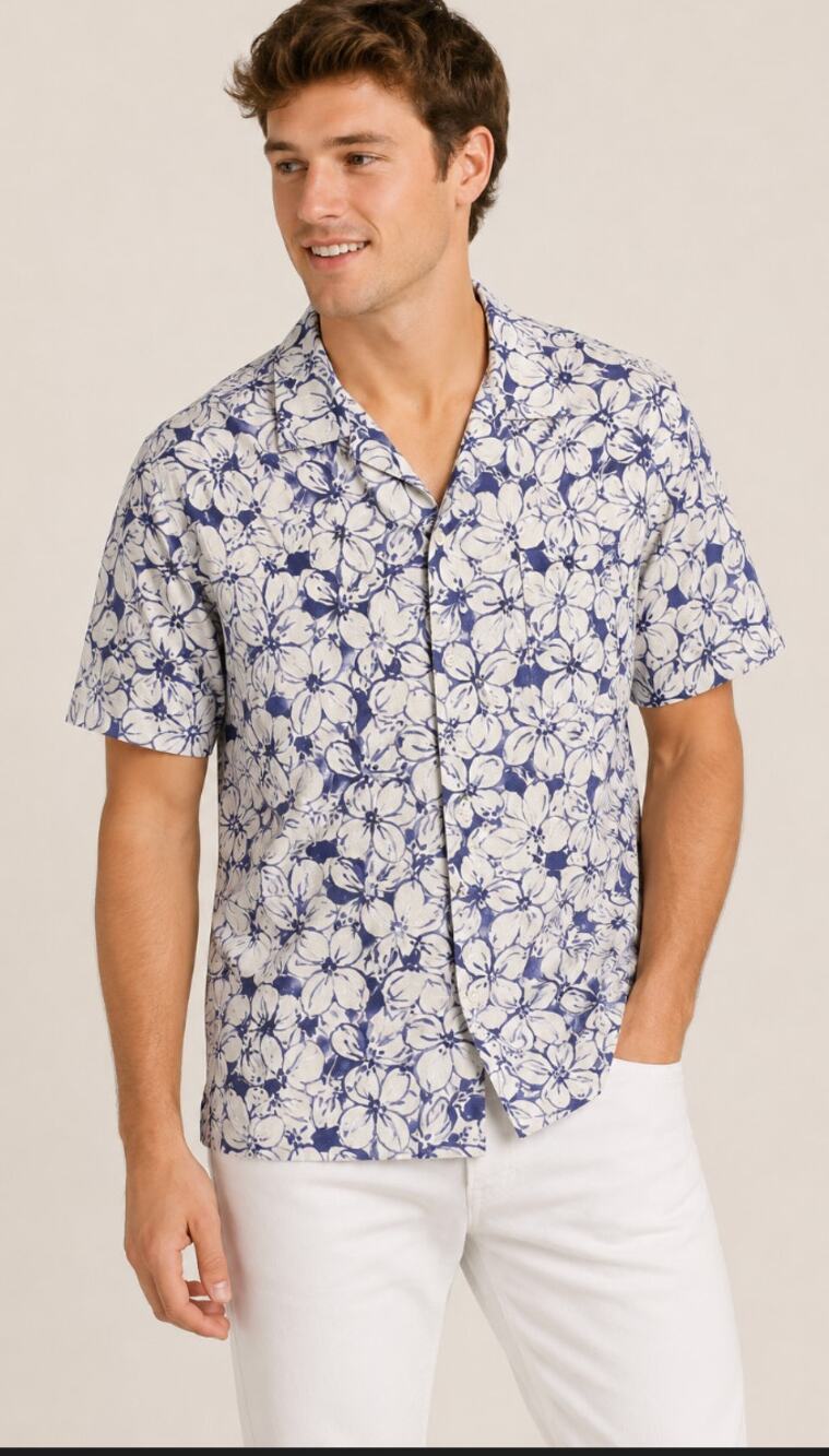 Polo Ralph Lauren Caldwell Camp Shirt Men’s XL Blue Floral Linen Loop Collar